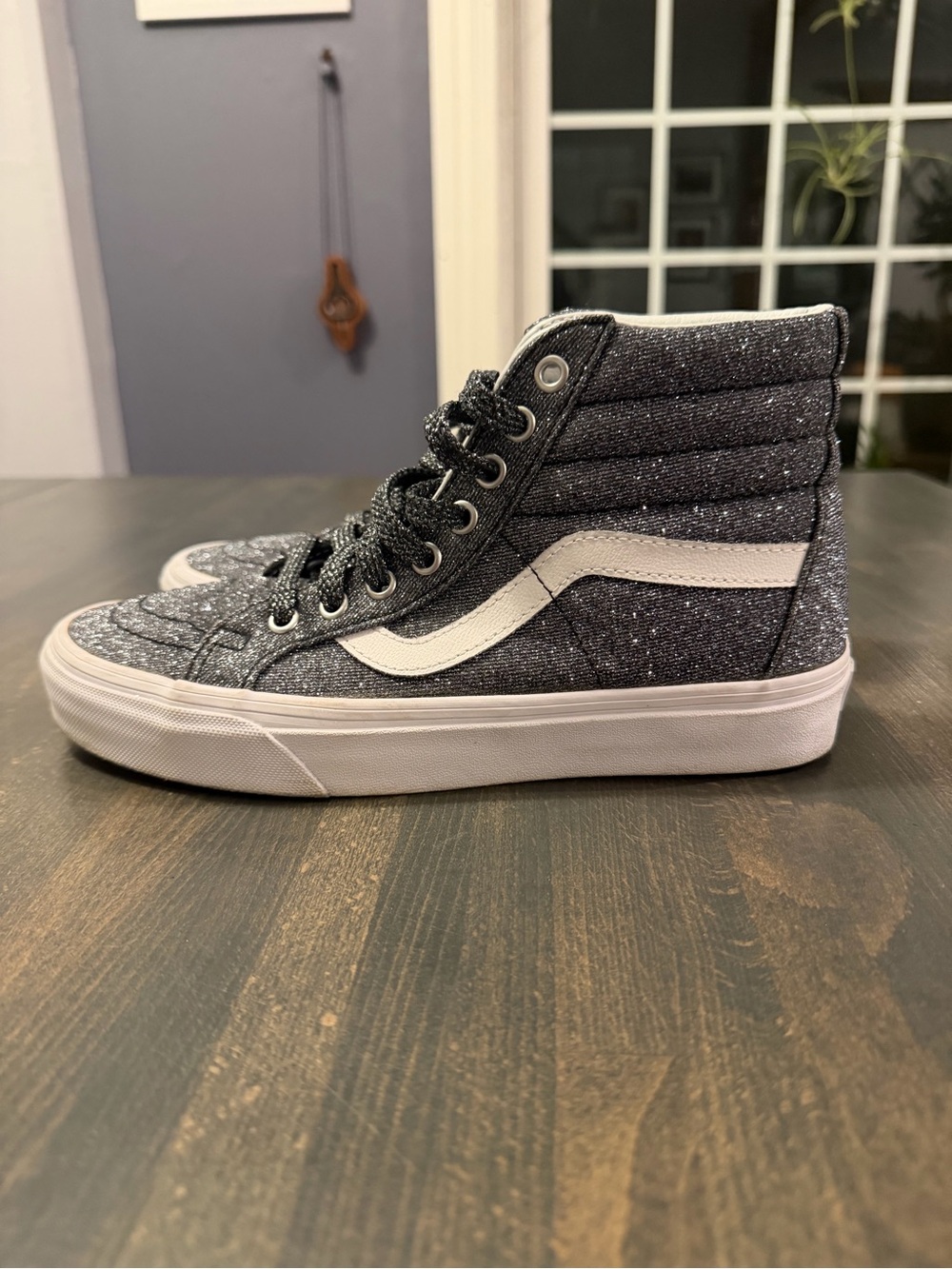 Vans Sk8-Hi Black/Silver Glitter High Top Sneakers - Women’s Size 8